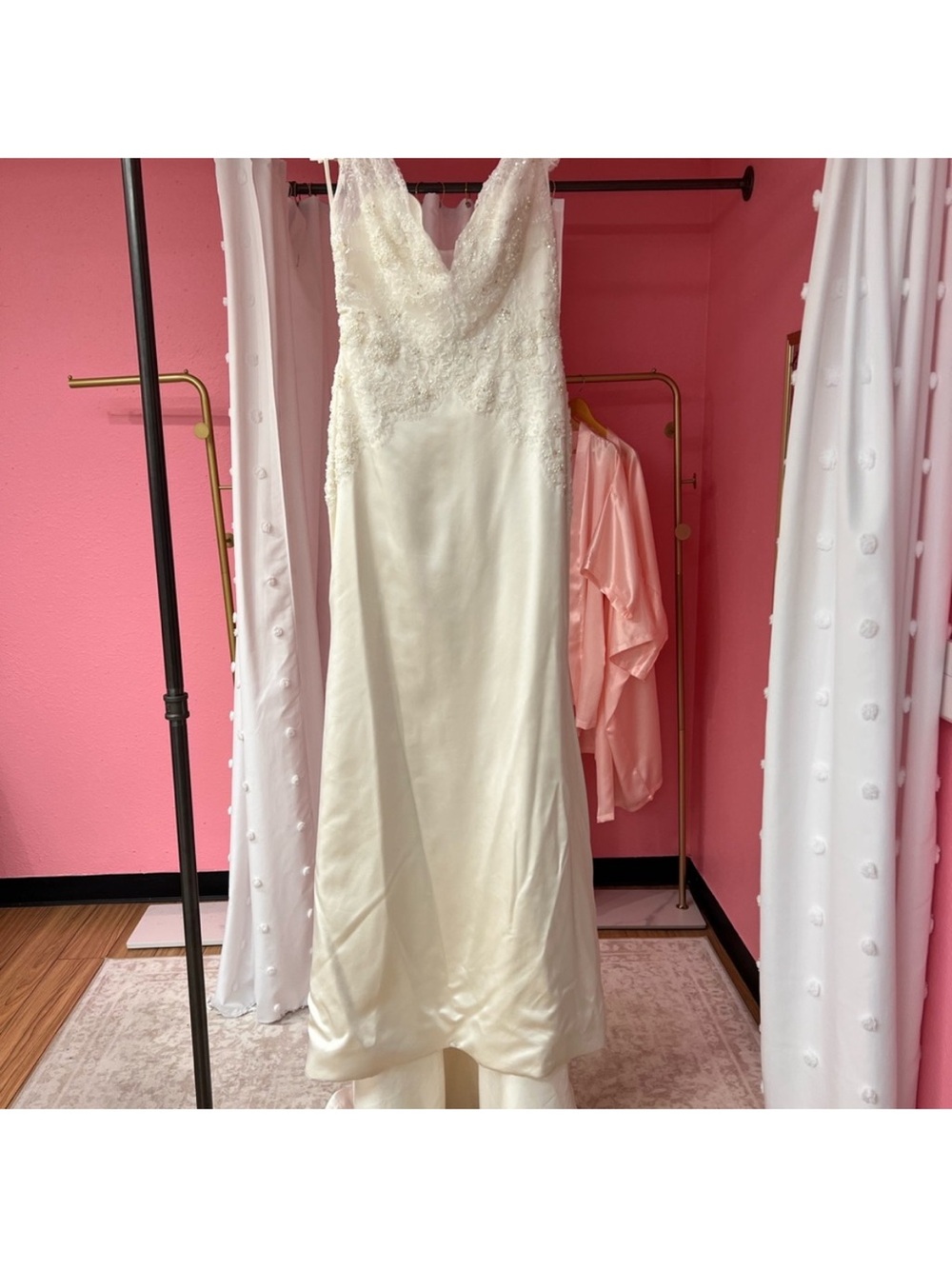 Lazaro Ivory Satin Mermaid Wedding Dress with Beaded Lace Bodice - Picture 7 of 17